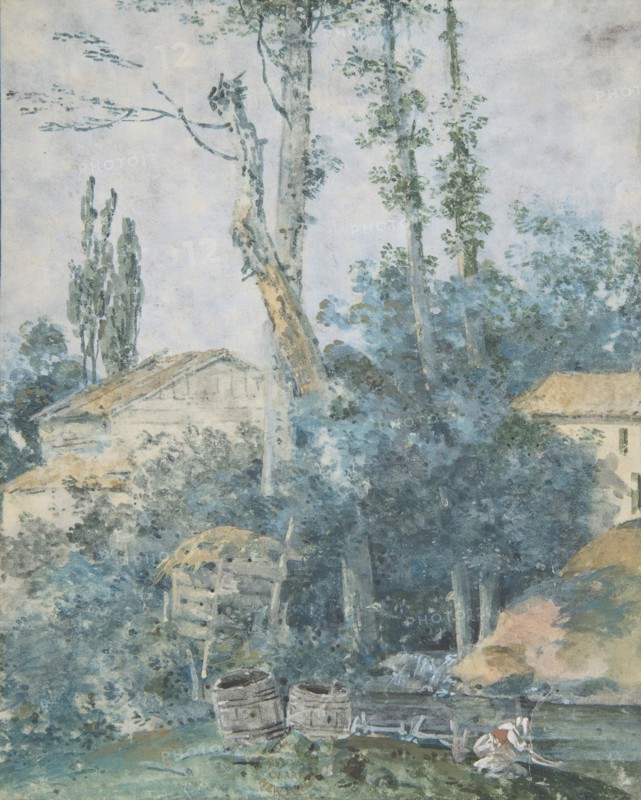Rustic Scene - A Woman Washing Clothes in a Stream, 18th century. Creator: Anon.