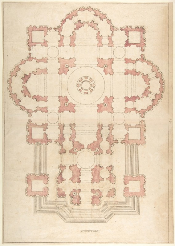 Bramante's Plan for St. Peter's, 16th-17th century. Creator: Anon.
