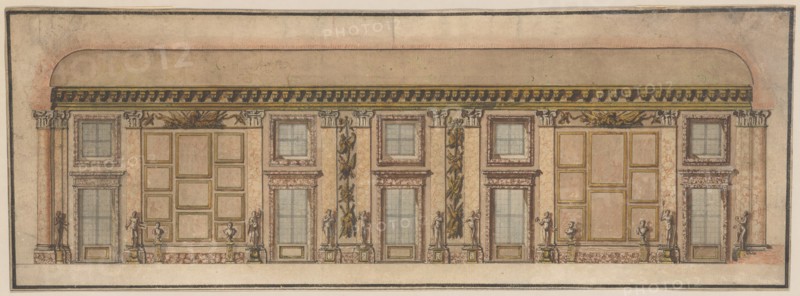 Elevation of the Gallery in the Palazzo Doria-Pamphilj, Rome, ca. 1650. Creator: Anon.