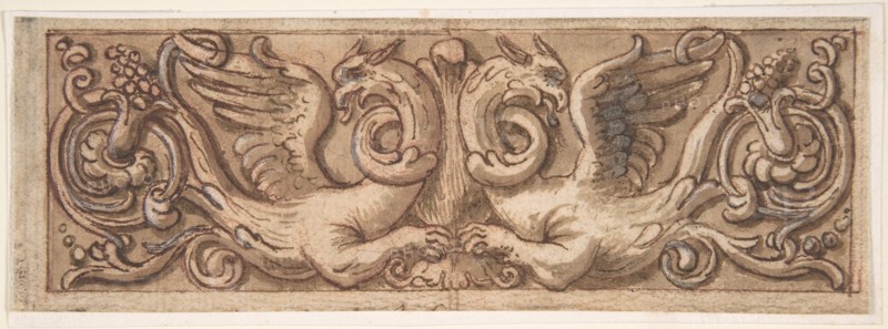 Design for a Frieze with Two Griffins, 1650-1700. Creator: Anon.