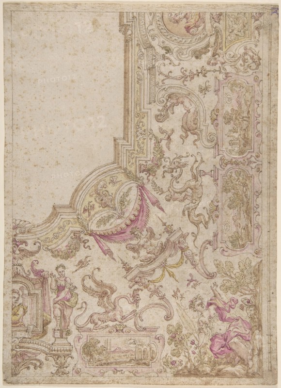 Design for a Quarter of a Ceiling with Grotesque Decorations, 17th century. Creator: Anon.