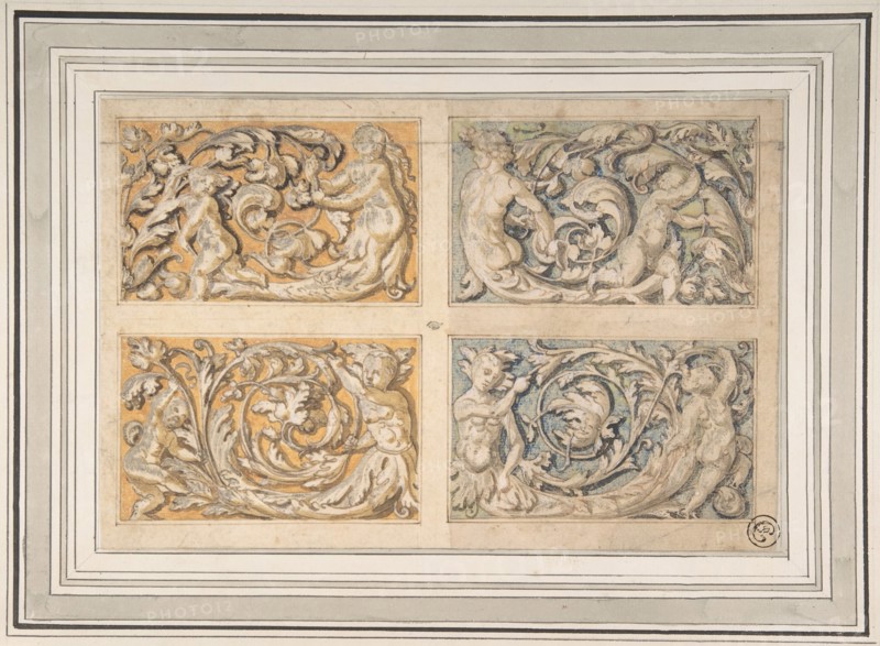 Four Panels with Rinceau Motif, 17th century. Creator: Anon.