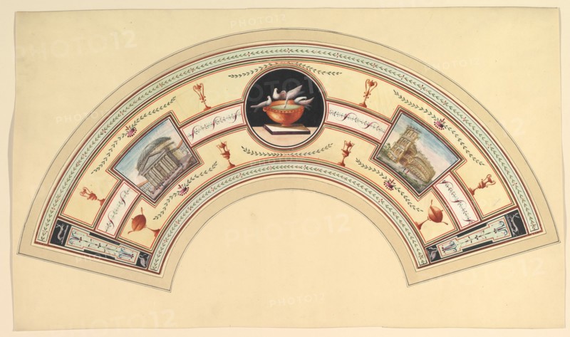 Fan Design with the Pantheon and the Colosseum, 18th century. Creator: Anon.