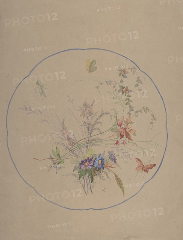 Design of Flower Sprays and Butterflies, ca. 1870. Creator: Anon.