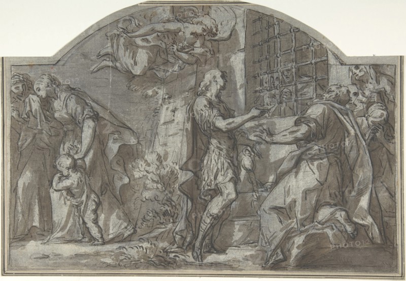 Saint Sebastian Exhorts the Christian Prisoners, 18th century. Creator: Anon.