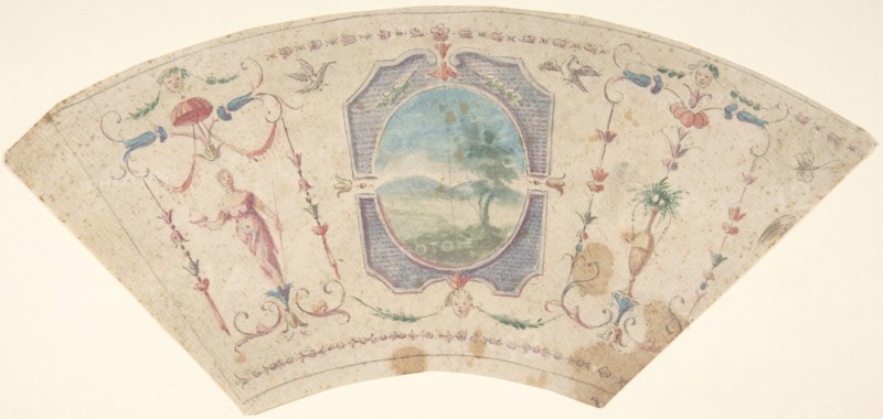 Semi-Circular Design with Grotesques and a Central Medaillon containing a Landscape,18th cent. Creator: Anon.