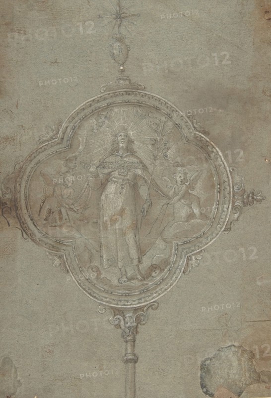 Drawing for a Standard with Christ in Glory Flanked by Putti, 16th century. Creator: Anon.