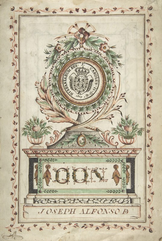 Frontispiece with Vegetal Medallion and Latin Dedication surrounding a Coat of..., 18th century. Creator: Anon.