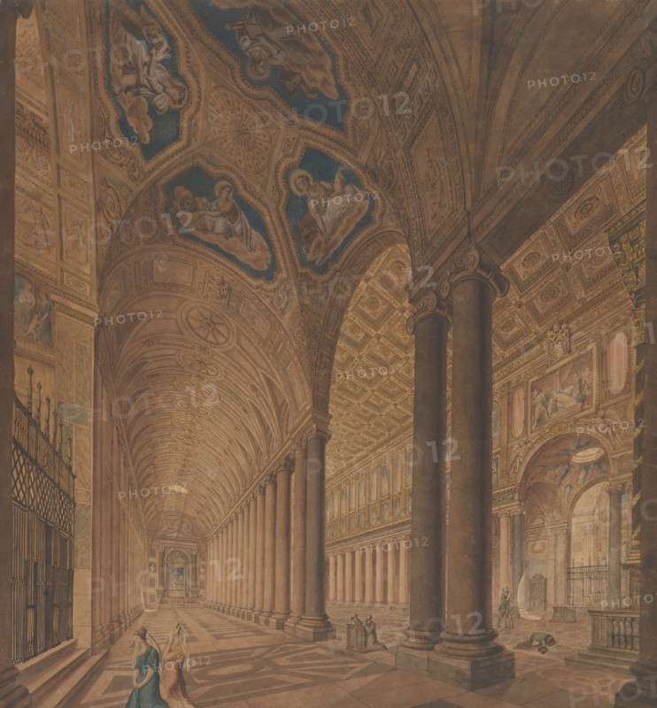 Interior View of the Basilica of Santa Maria Maggiore, Rome, 1833. Creator: Anton Hallmann.