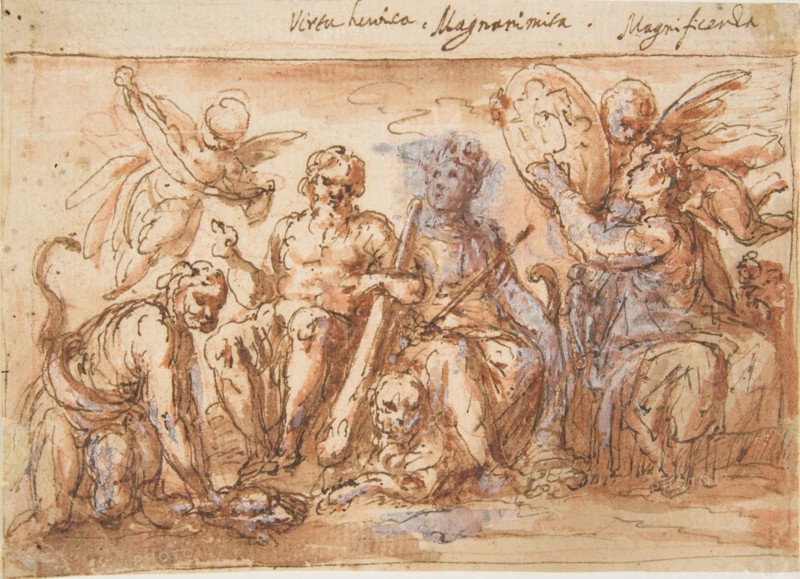 Allegorical Figures: Force, Hercules Strangling the Hydra, Plenty, and Fame, 1600-1650. Creator: Bernardino Rodriguez.