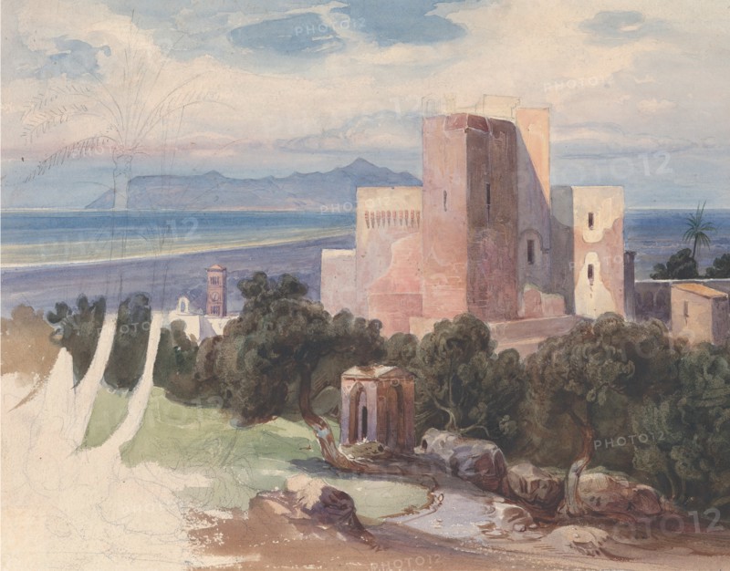 View on Terracina with Mount Circeo (recto)..., mid-19th century. Creator: Carl von Blaas.