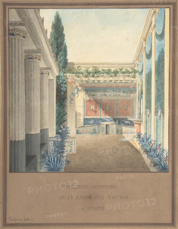 Triclinium, Excavated in the House of Actaeon, Pompeii, ca. 1824. Creator: Charles Frederic Chasseriau.