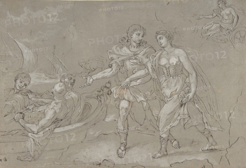The Rape of Helena; verso: Study of a Kneeling Nude Male Figure, late 17th-18th century. Creator: Daniel Seiter.
