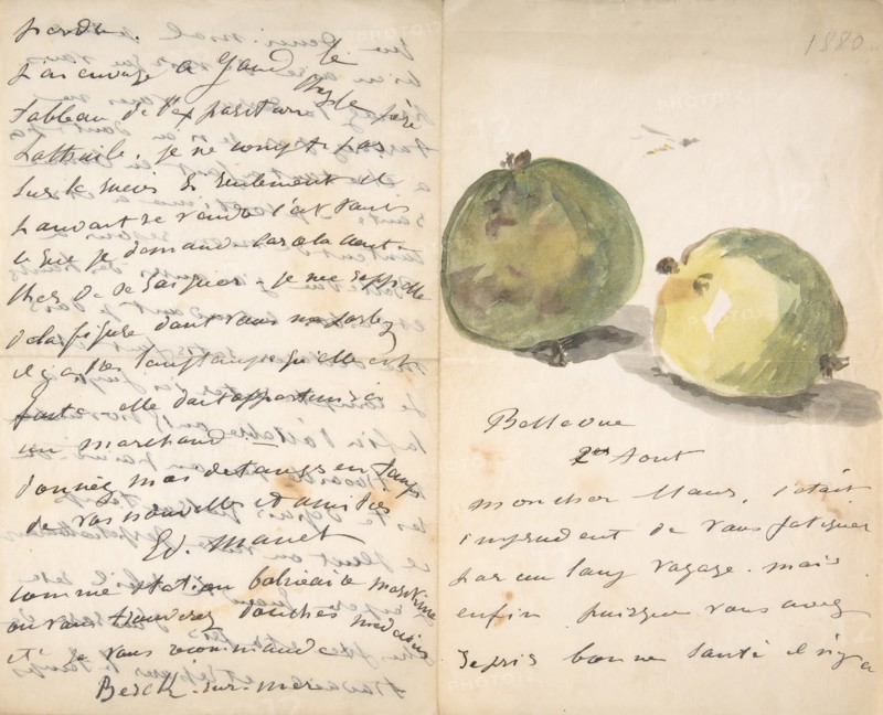 A Letter to Eugène Maus, Decorated with Two Apples, August 2, 1880. Creator: Edouard Manet.