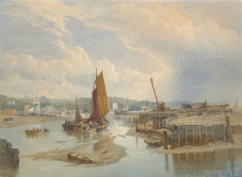 A Town on an Estuary at Low Tide, 1868. Creator: Edward Duncan.