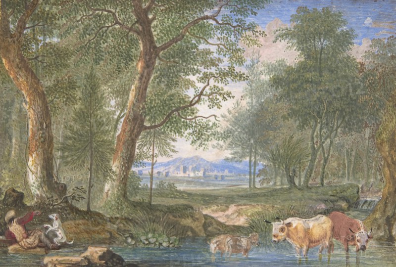 Landscape with Cows in a Brook, 1698. Creator: Felix Meyer.