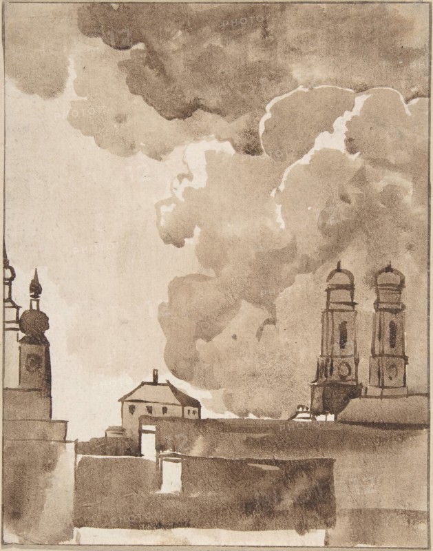 View of Munich with Marienkirche on right, late 18th-early 19th century. Creator: Franz Kobell.