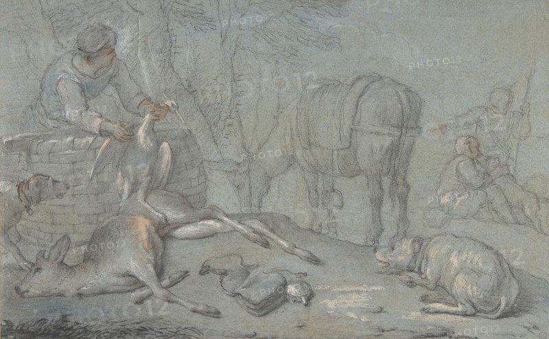 Hunters with Dead Game in a Landscape, 1600-1800. Creator: Giovanni Agostino Cassana.