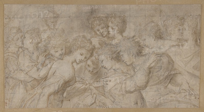 Embracing Female Figures, Some Holding Musical Scores., 1570-73. Creator: Attributed to Girolamo Mirol.