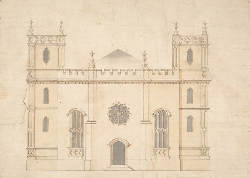 Facade of a Gothic Revival Church, 1745-76. Creator: Attributed to Henry Keene.