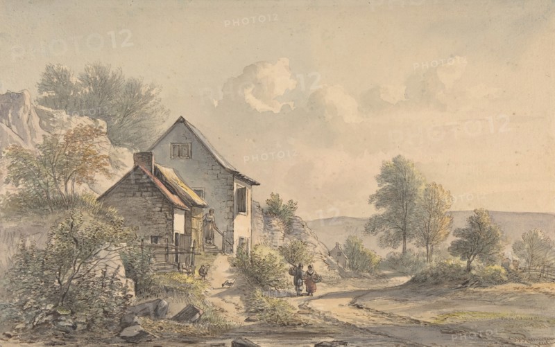 Village Scene with Figures, 19th century. Creator: Jan van Ravenswaay.