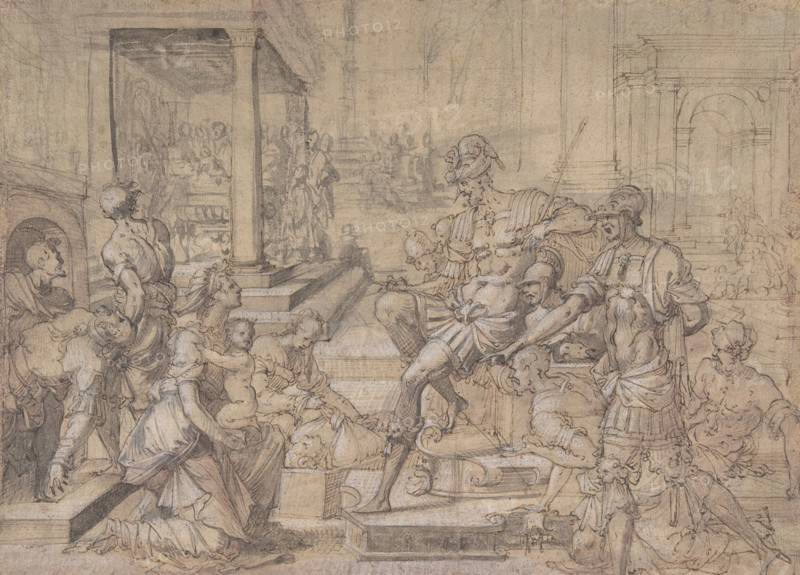 Amya Petitioning Faustus for the Custody of Saint Mamas, ca.1543. Creator: Jean Cousin.