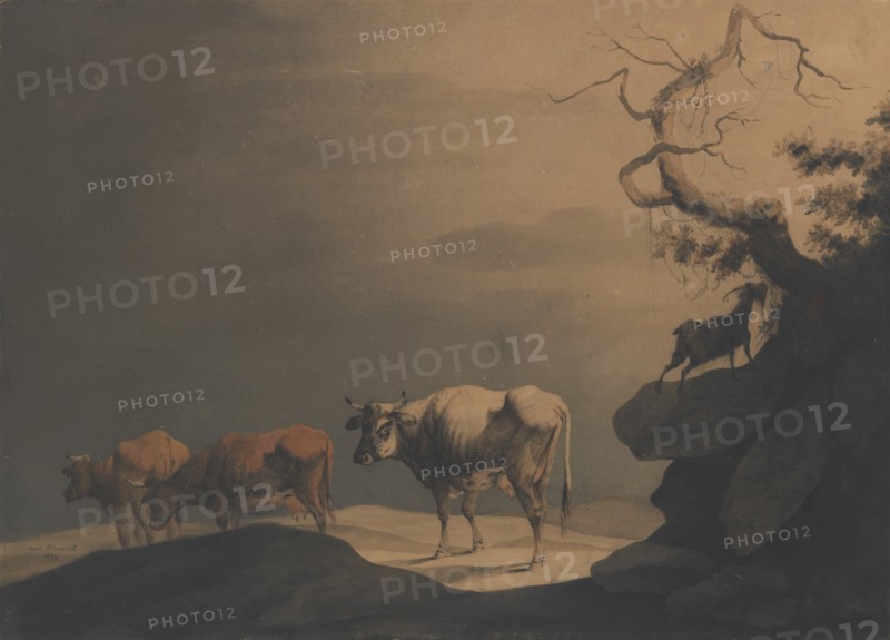 Cows and a Goat in a Landscape, 1774. Creator: Attributed to Jean Pillement.