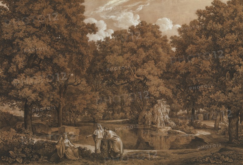Arcadian Landscape with Three Figures at a Lake, 1792. Creator: Johann Christian Reinhart.