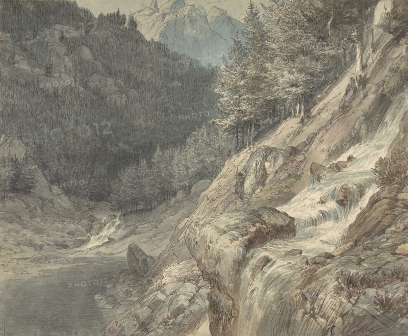 Mountainous Landscape with a River, 1807-63. Creator: Johann Wilhelm Schirmer.
