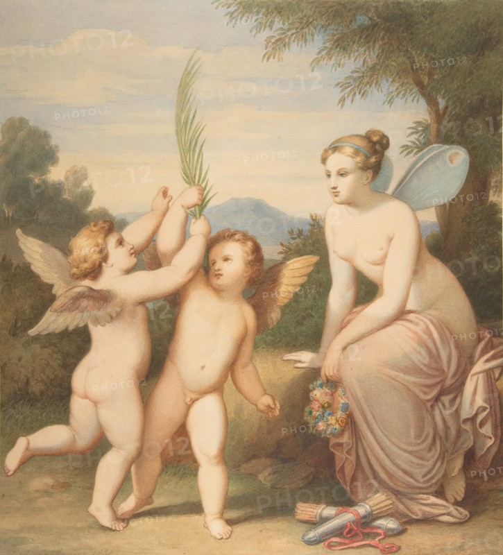 Eros and Anteros with Psyche Looking at Them, 1810-60. Creator: Johannes Riepenhausen.