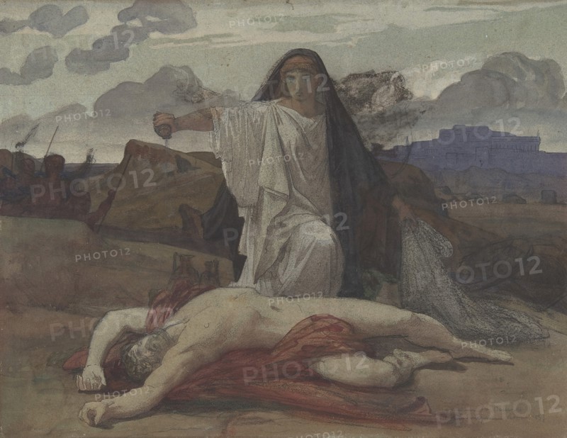 Antigone Gives Token Burial to the Body of Her Brother Polynices, 1835-98. Creator: Jules Eugene Lenepveu.