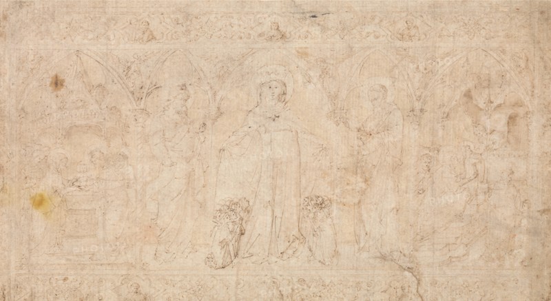 Design for an Antependium: The Madonna della Misericordia with Saints John the Baptist..., ca.1370. Creator: Attributed to Lorenzo Veneziano.