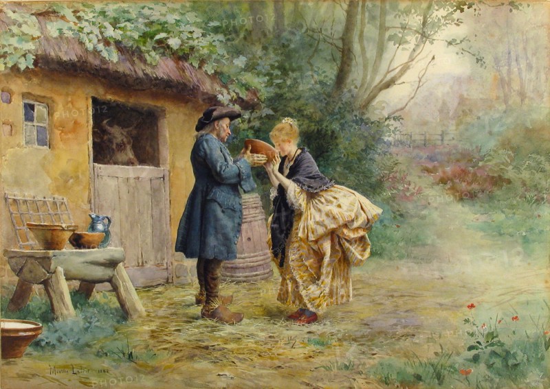 The Drink of Milk, 1882. Creator: Maurice Leloir.
