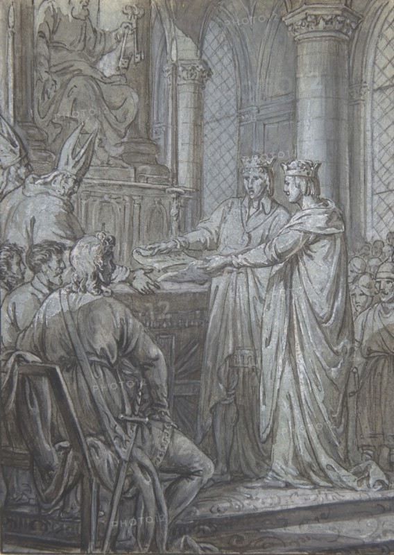 Louis III et Carloman donnent aux eveques du Royaume l'assurance de leur Fidelite en 882, ca. 1791. Creator: Nicolas Lejeune.