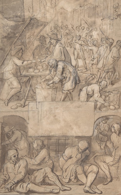 Study for a Title-Page: Allegory of Commerce and a Debtor's Prison (?), n.d.. Creator: Attributed to Romeyn de Hooghe.