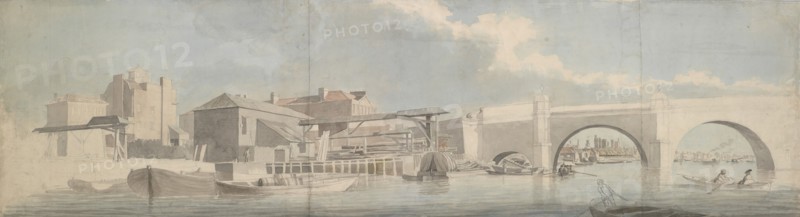 Westminster Bridge, the Surrey Side, ca. 1750. Creator: Samuel Scott.