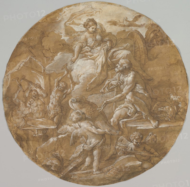 Venus at the Forge of Vulcan (recto); Sketches with Two Putti (verso), ca. 1716-18. Creator: Sebastiano Conca.