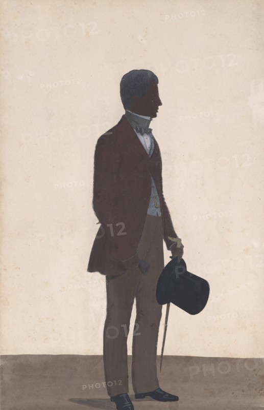 A young man, standing; full length silhouette, profile to right, 1850. Creator: WH Beaumont.