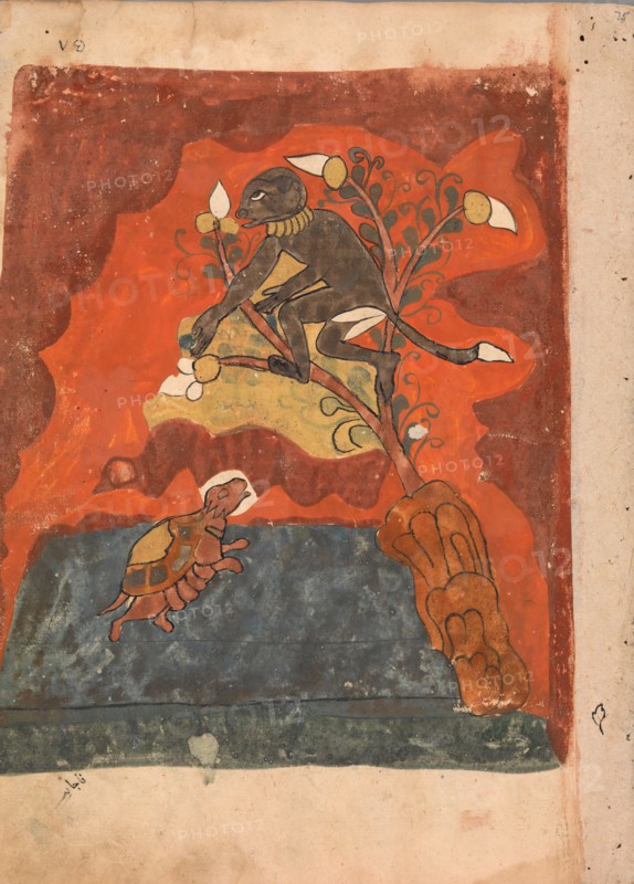 The Deposed Monkey King Drops Figs for the Tortoise and the Two Become Friends..., 18th century. Creator: Unknown.
