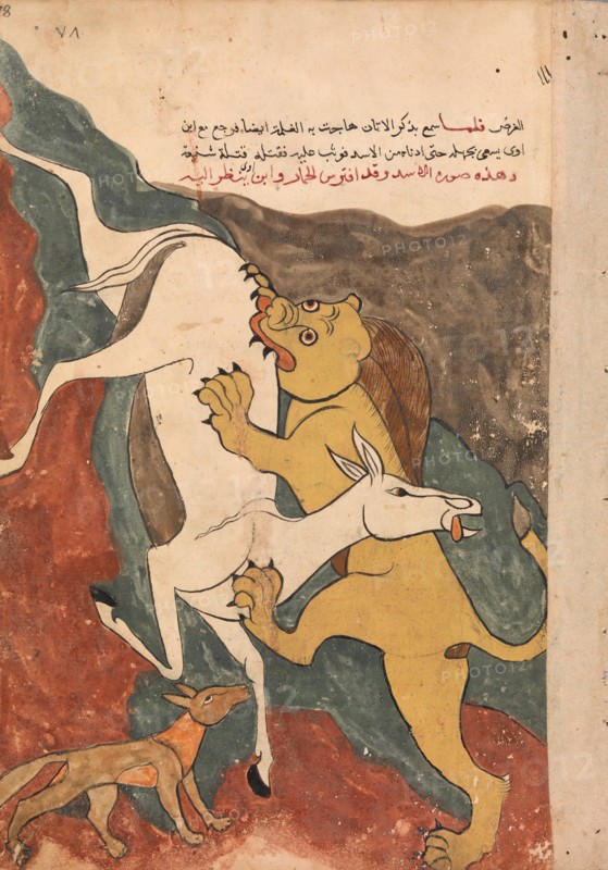The Monkey Tells the Story of the Fox Luring the Ass to its Death by the Lion..., 18th century. Creator: Unknown.