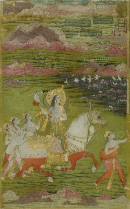 Chand Bibi Hawking with Attendants in a Landscape, ca. 1700. Creator: Unknown.