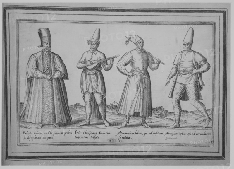 Paedagogi habitus, qui Christianam prolem in disceplinam acceperit; Proles Christiana Turc..., 1580. Creator: Abraham de Bruyn.