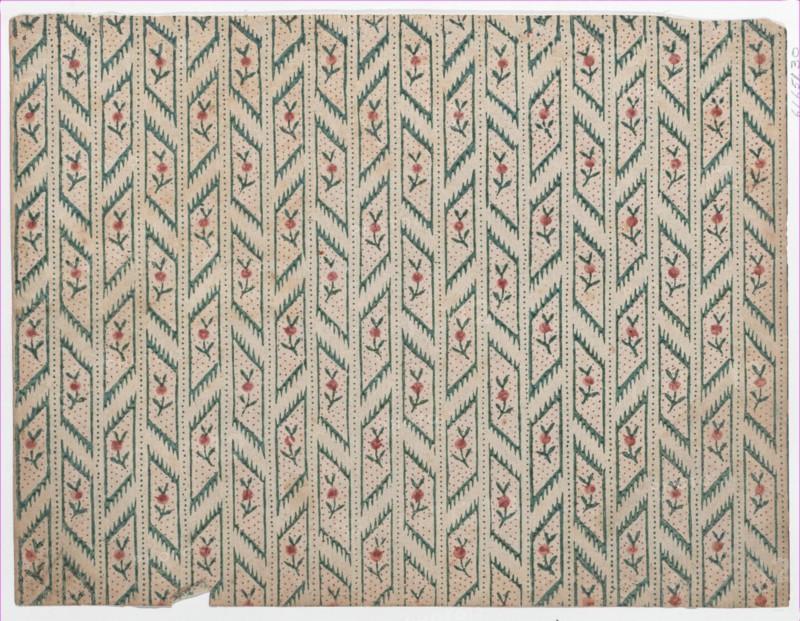 Sheet with overall red and green vine and dot pattern, 1750-1816., 1750-1816. Creator: Adriaan Rogge.