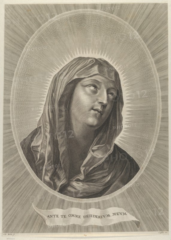 The head of the Virgin looking up to the right, in an oval frame, after Reni, ca. 1..., ca. 1650-67. Creator: Adrian van Melar.