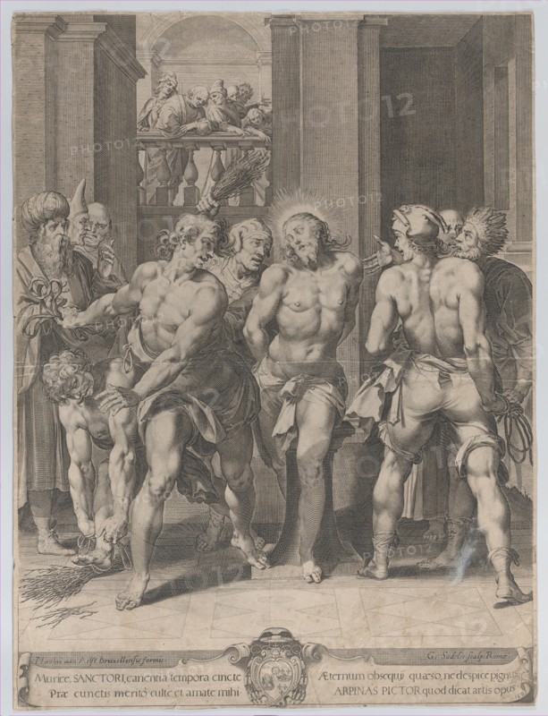 The Flagellation of Christ, with floggers on either side and figures watching from a balco..., 1593. Creator: Aegidius Sadeler II.