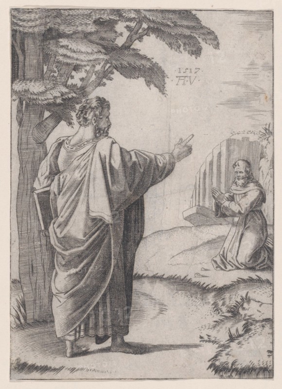 Saint Paul and the Franciscan Friar, dated 1517. Creator: Agostino Veneziano.