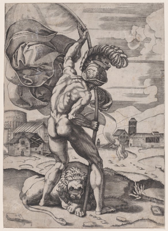 Man with a Flag, ca. 1514-36. Creator: Agostino Veneziano.