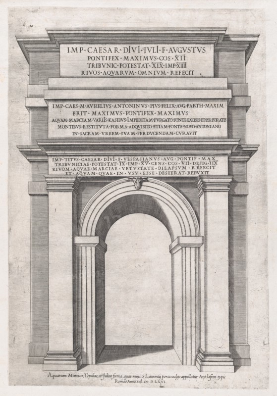 Speculum Romanae Magnificentiae: Front view of St. Lawrence Gateway, Rome, 1566., 1566. Creator: Anon.