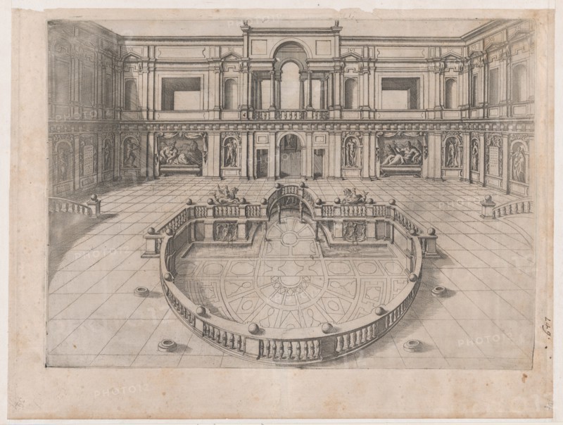 Speculum Romanae Magnificentiae: Great Hall within the Villa of Pope Julius, 16th ..., 16th century. Creator: Anon.
