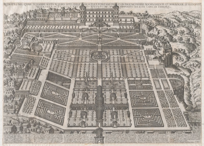 Speculum Romanae Magnificentiae: Tivoli Palace and Gardens, 1581., 1581. Creator: Attributed to Giovanni Ambrogio Brambilla.